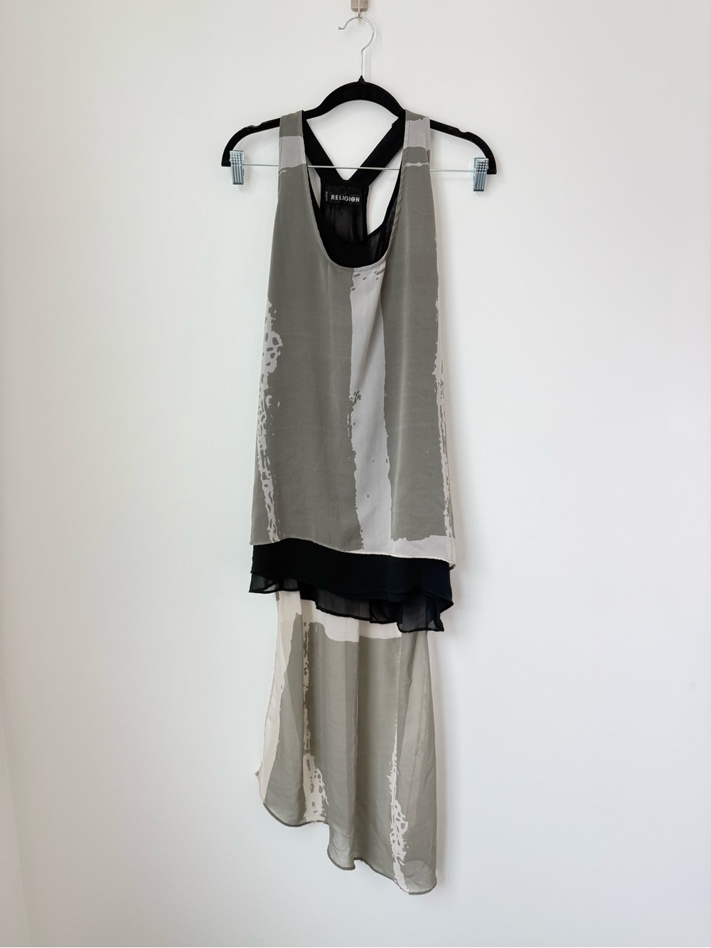 Religion Asymmetric Layered Tunic in Gray and Black